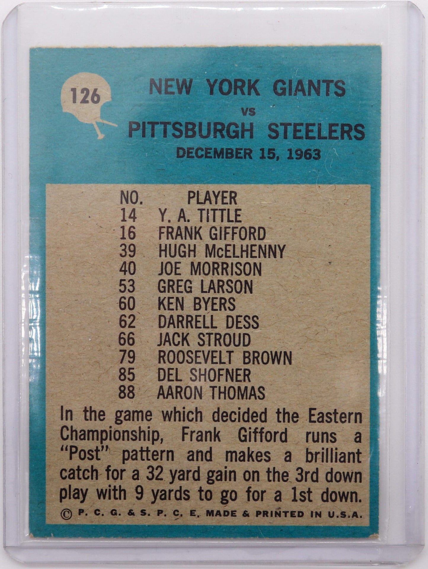 1964 Philadelphia “Giants Play of the Year” Football Card #126, Fair/Good