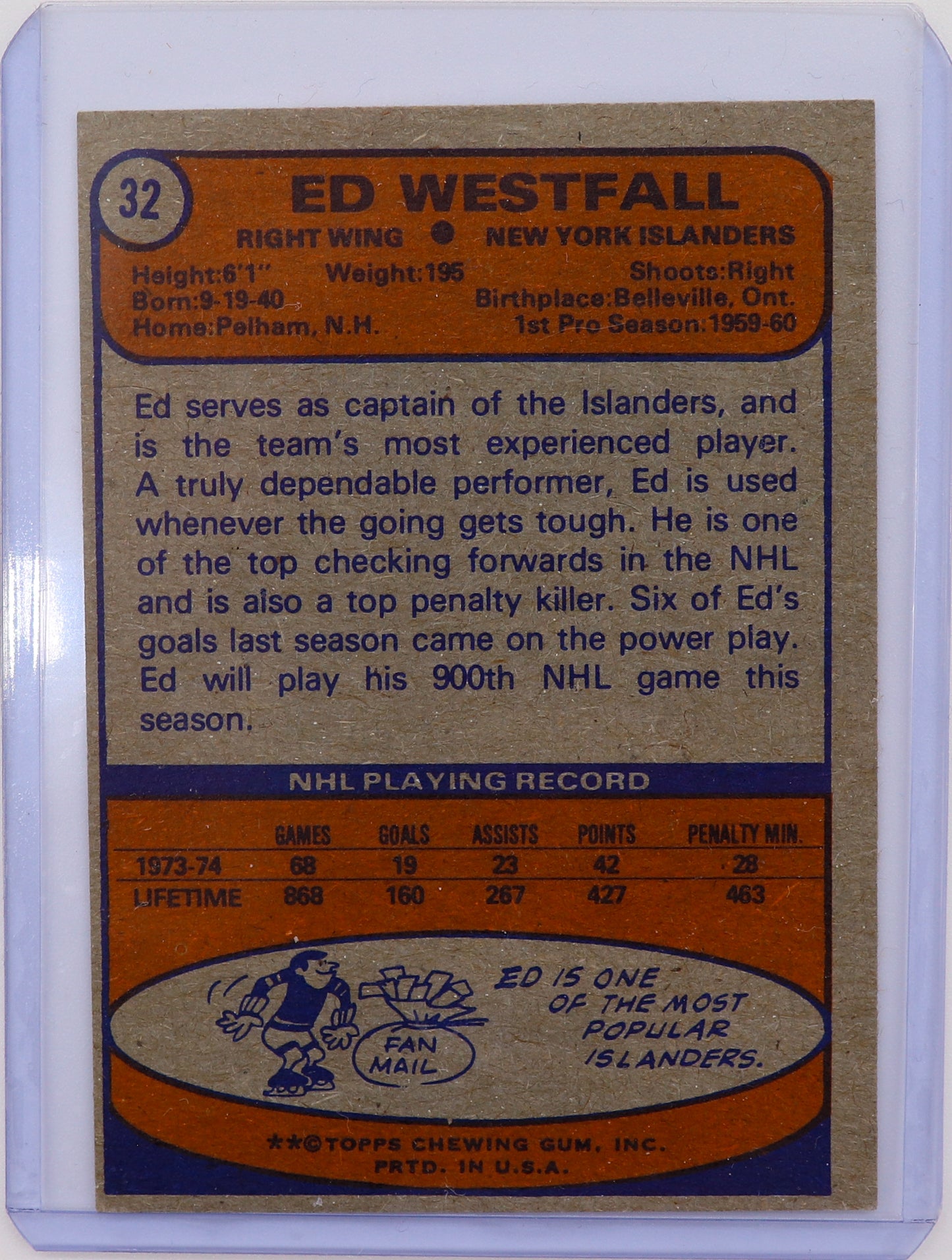 1974 O-Pee-Chee Ed Westfall #32, Good/Very Good