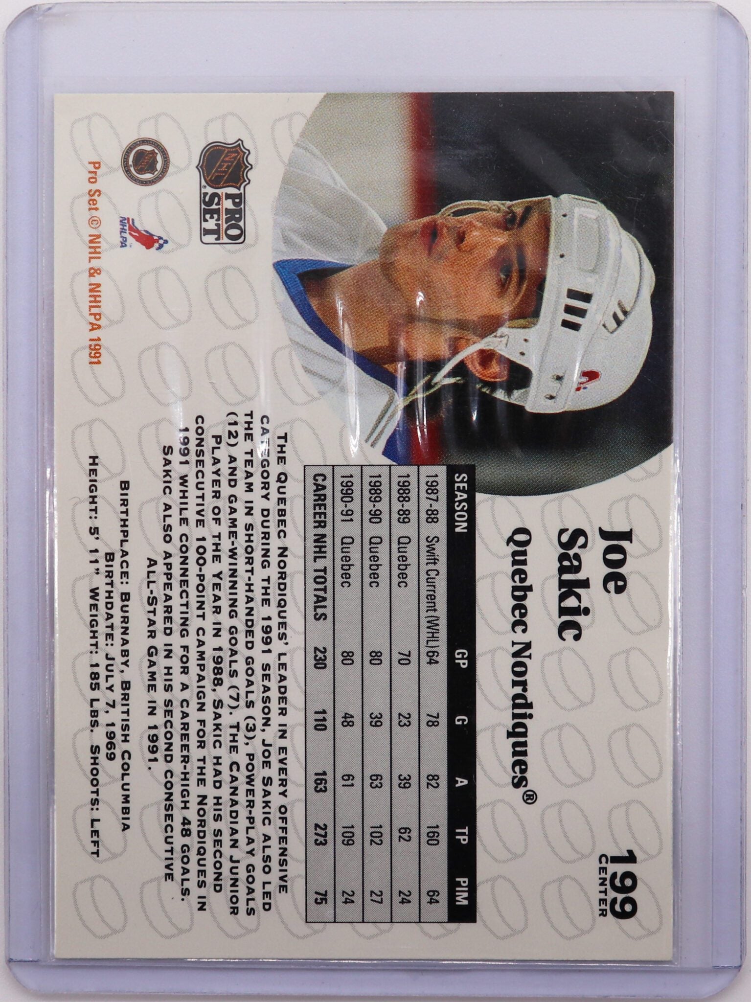 1991 NHL Pro Set Joe Sakic #199, Mint – To Die For Collectibles