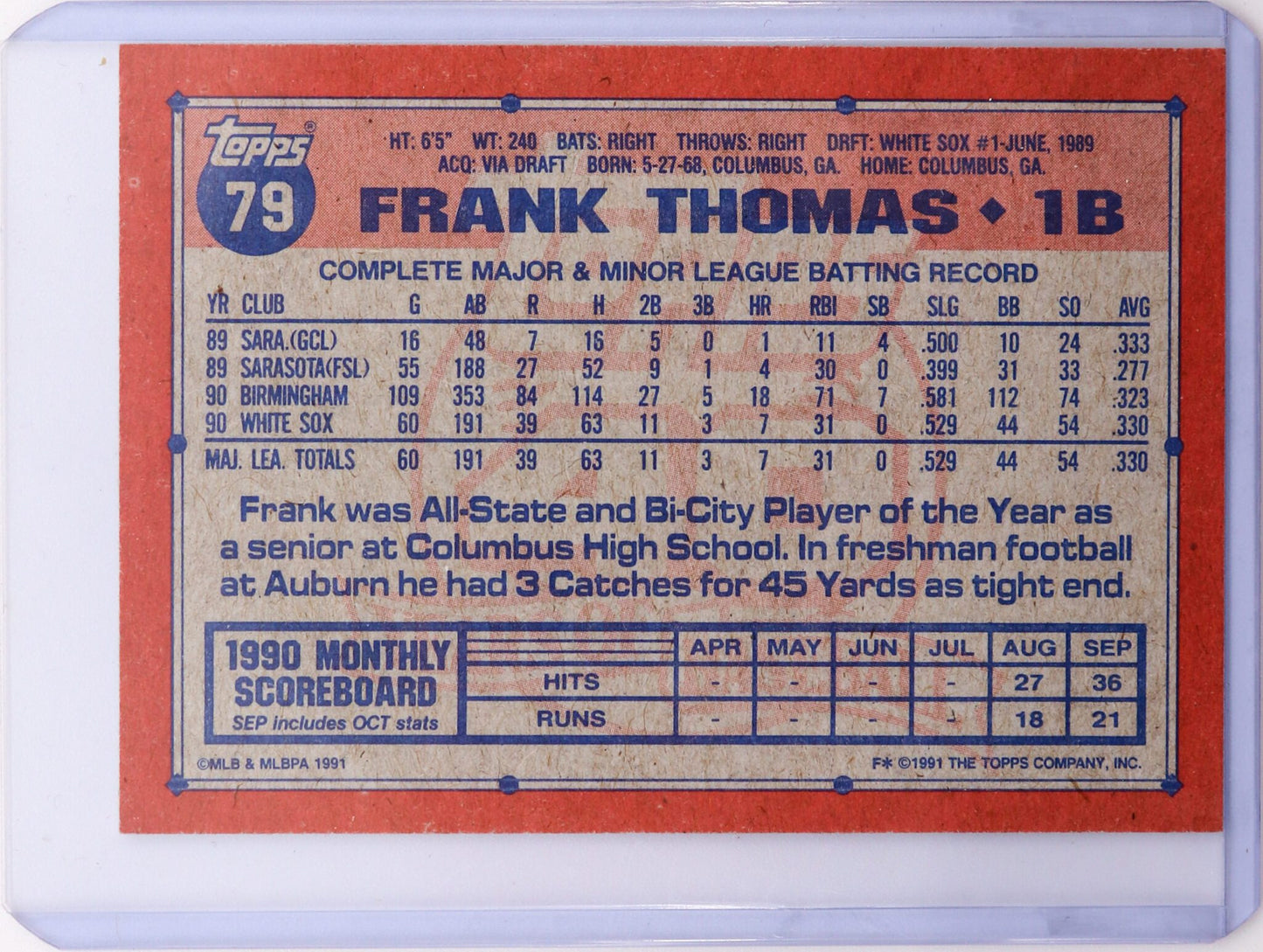 1991 Topps 40th Anniversary Frank Thomas #379, Mint