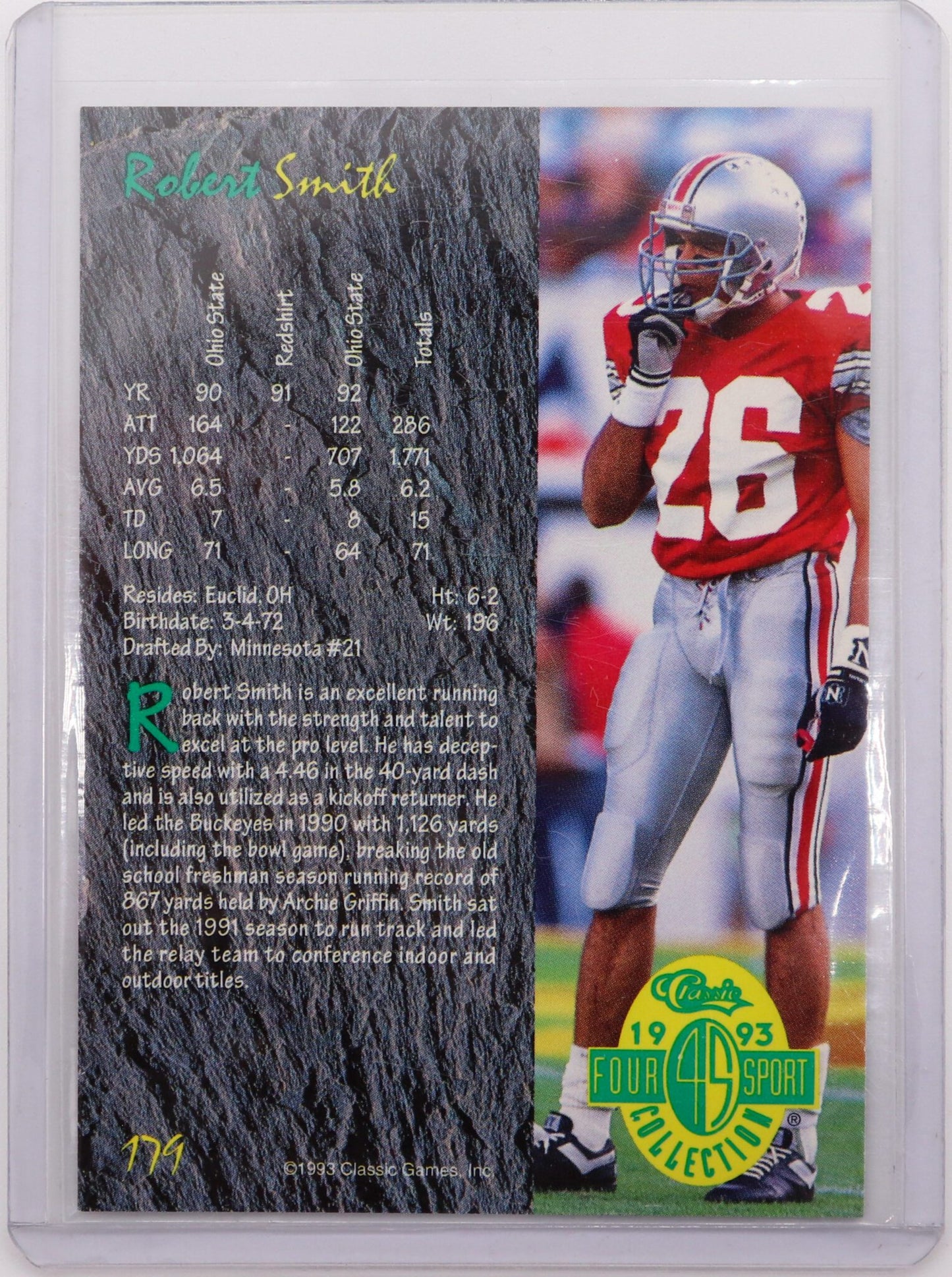 1993 Classic Four Sport Collection Robert Smith #179, Mint