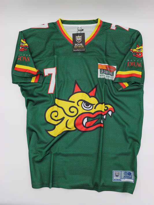 1997 NFL Europe #7 Jon Kitna Barcelona Dragons Home Green Jersey with World Bowl Patch, Size XXL, New with Tags