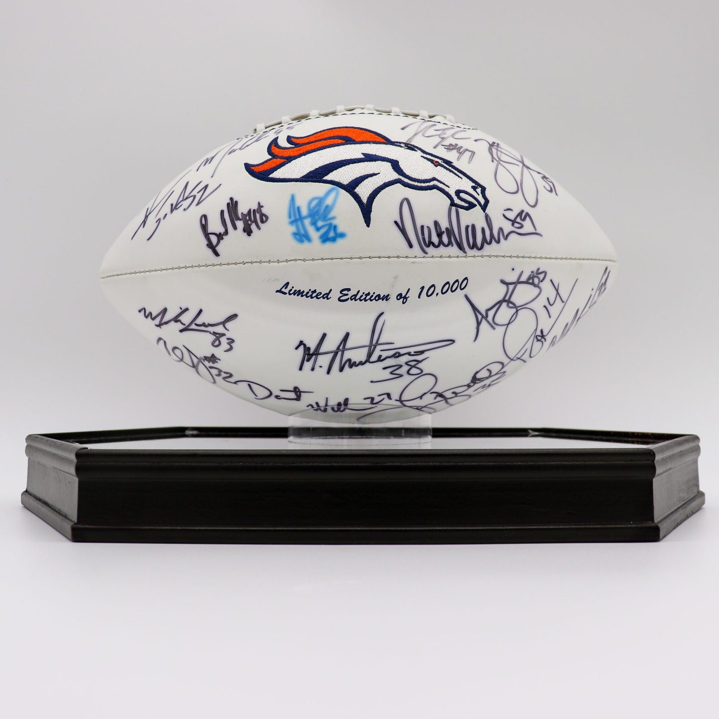 Autographed Denver Broncos Back-To-Back Super Bowl Champions Team-Signed Football, Limited Edition, Mint
