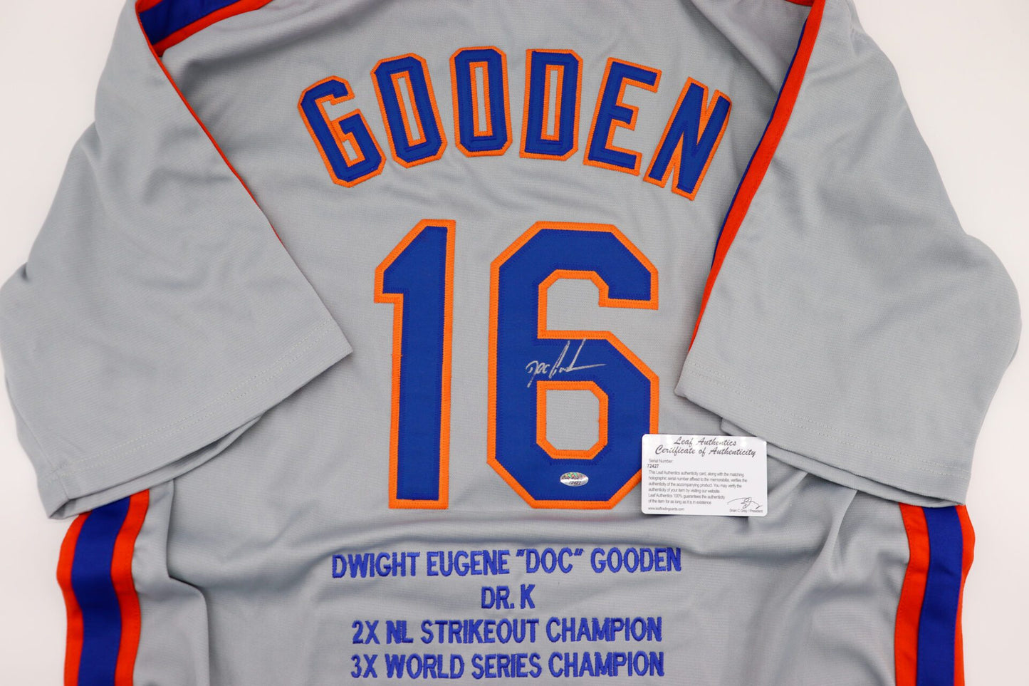Autographed Dwight “Doc” Gooden #10 New York Mets Road Career Stats Jersey with COA