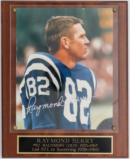 Baltimore Colts All-Pro Raymond Berry Autographed Photo Mounted on Wood Base