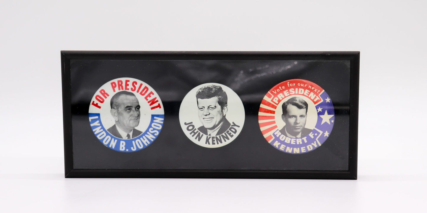 Framed Set of Historic 1960’s Presidential Campaign Buttons, Authentic Originals, Mint