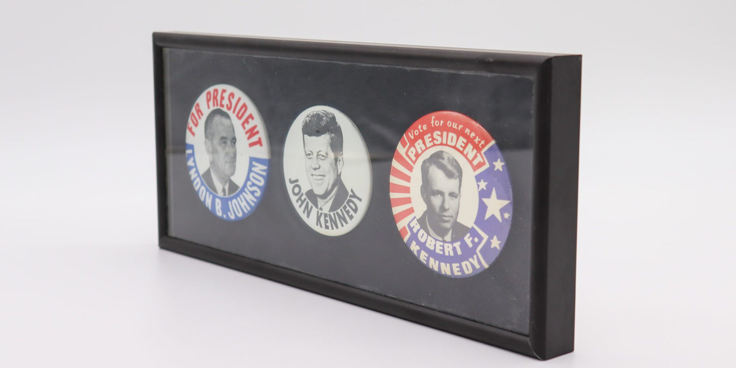 Framed Set of Historic 1960’s Presidential Campaign Buttons, Authentic Originals, Mint