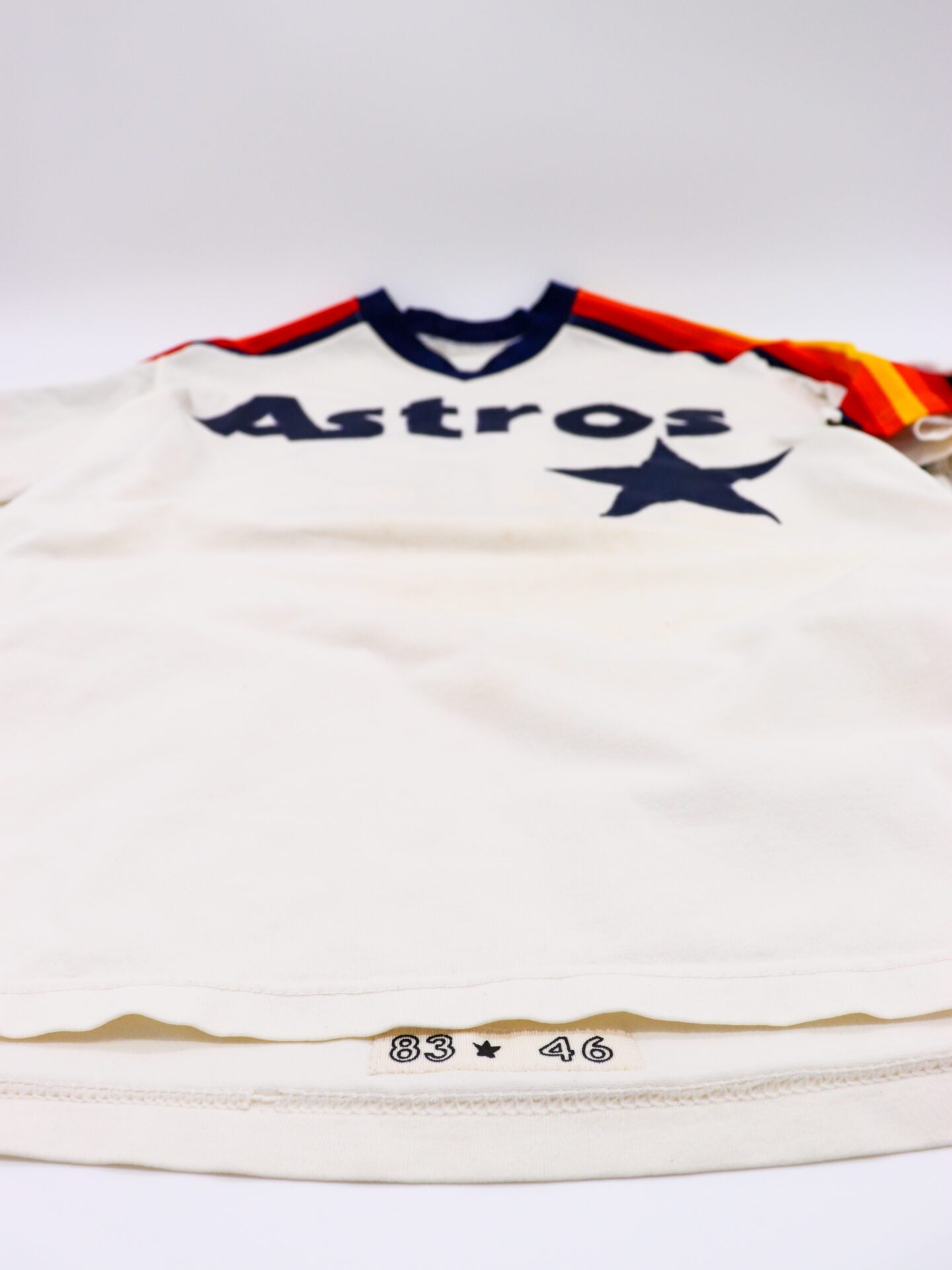 to Die for Collectibles Game Worn 1983 #42 Bert Roberge Houston Astros Road “Rainbow” Jersey, Medalist Sand Knit Size 46
