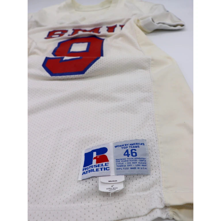 Game Worn 1990’s #9 D. Hall White SMU Mustangs Football White Road Football Jersey, Russell Athletic Size 46