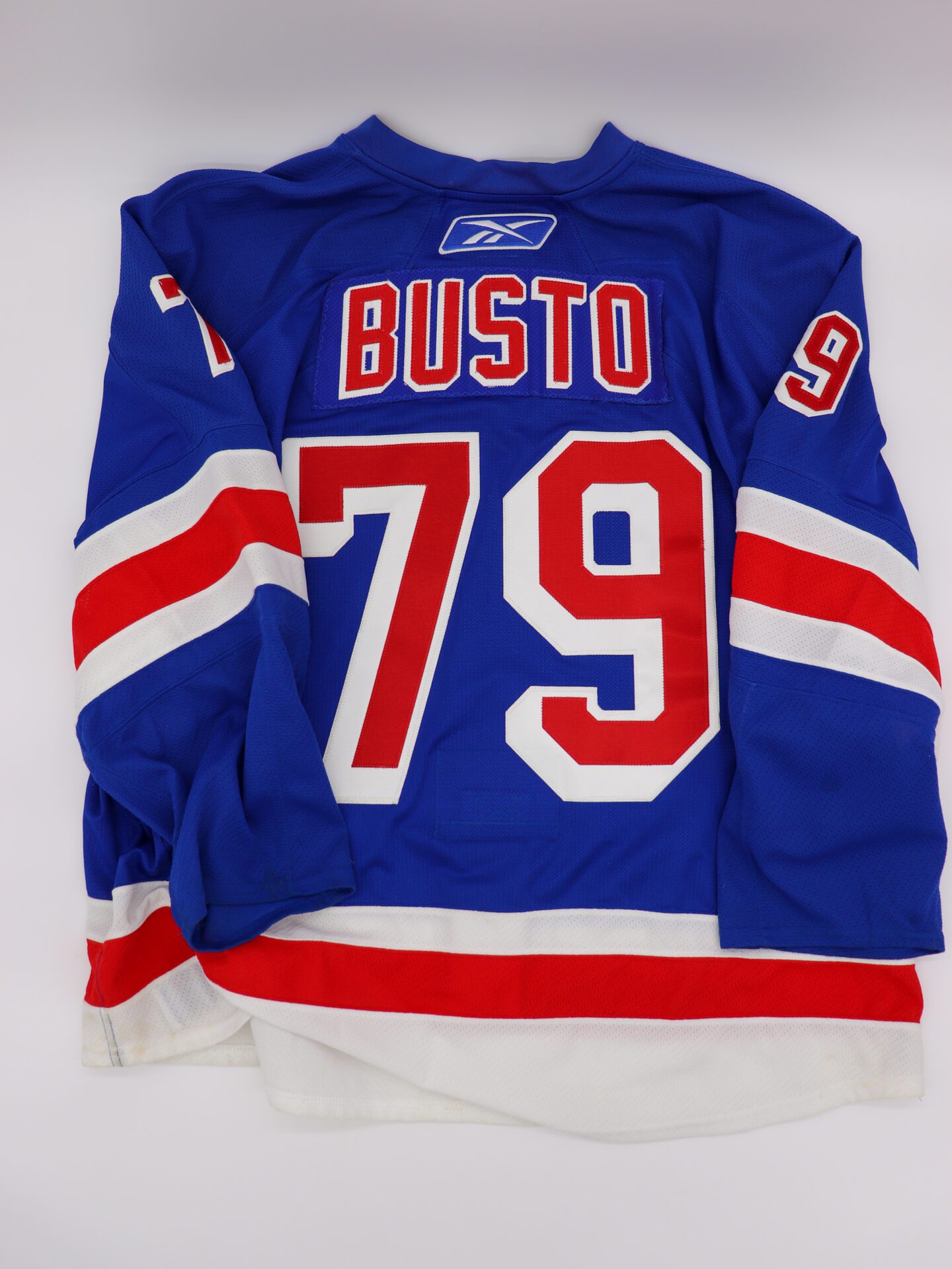 Game Worn 2008-09 #79 Michael Busto New York Rangers Blue Home Jersey with MeiGray Certification Tag, Size 58+