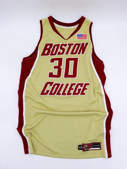 Game Worn 2009-10 #30 Dallas Elmore Home Gold Boston College Eagles Basketball Jersey, Reebok Size 48 + 2” Extra Body Length