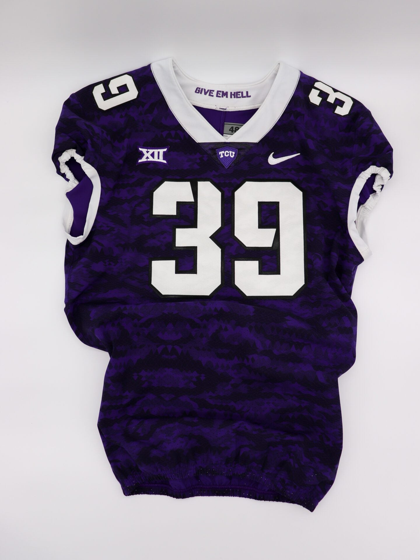 Game Worn 2016 #39 Isaiah Alexander TCU Horned Frogs Home Purple & Black Football Jersey, Nike Size L