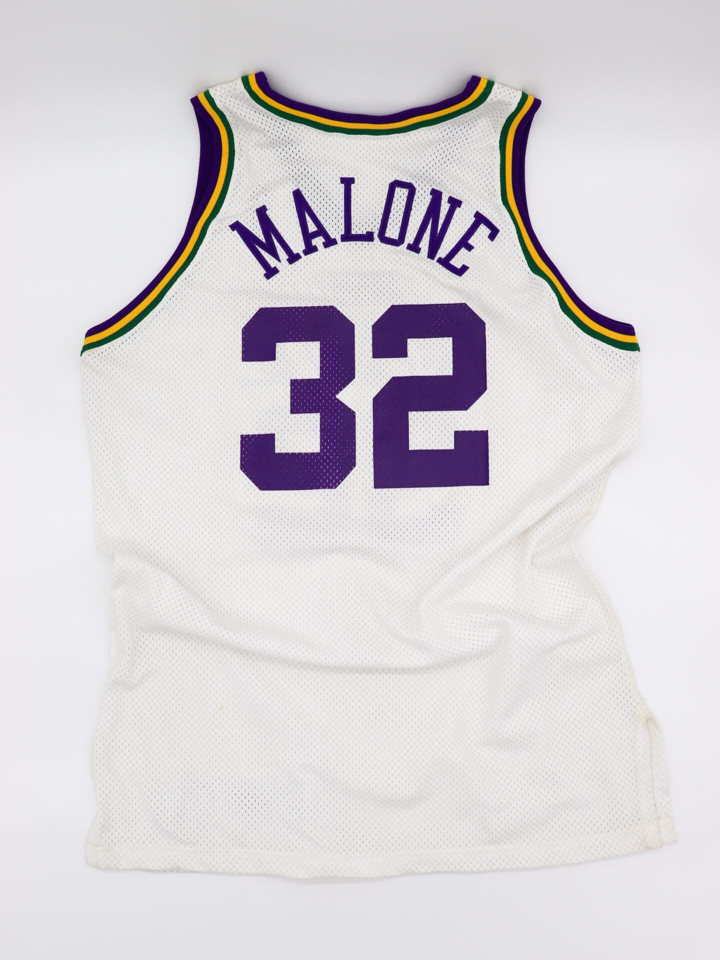 Game Worn & Autographed 1995-96 #32 Karl Malone Home White Utah Jazz Jersey with Certified Tags