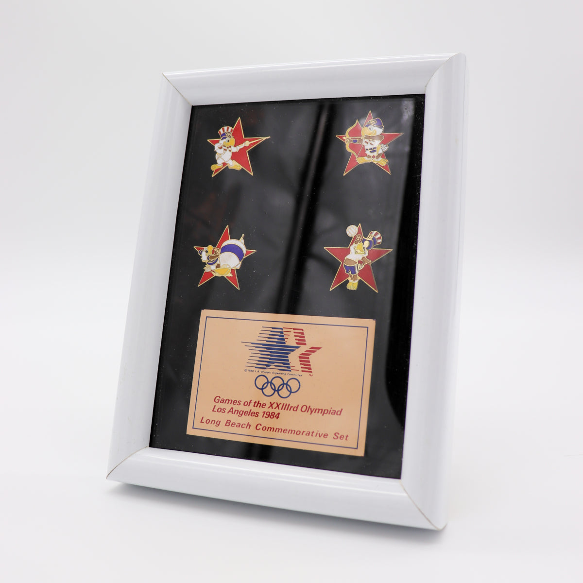 1984 Games of the XXXIIIrd Olympiad Los Angeles Summer Olympics Long Beach Commemorative Pin Set, Framed