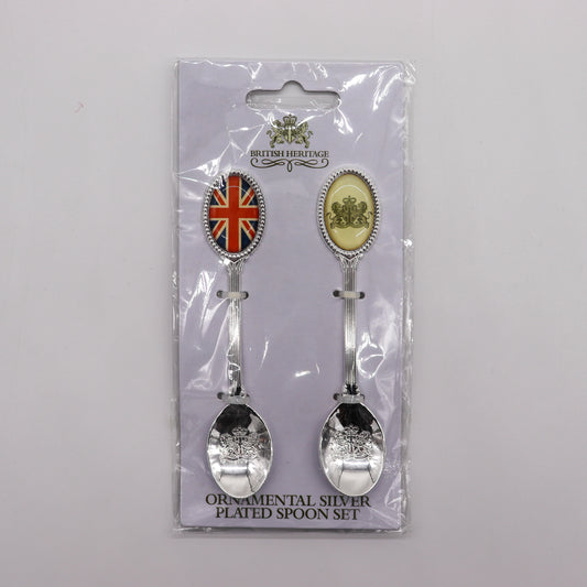 Silver Plated Ornamental British Spoon Set of Two, New