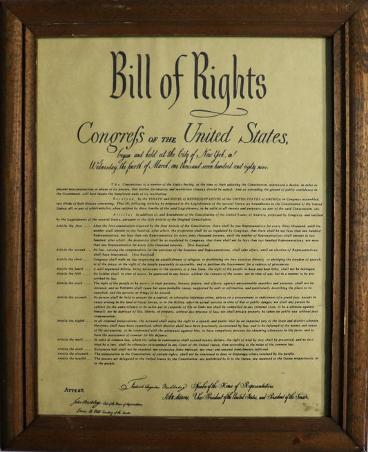 The United States Bill of Rights, Framed