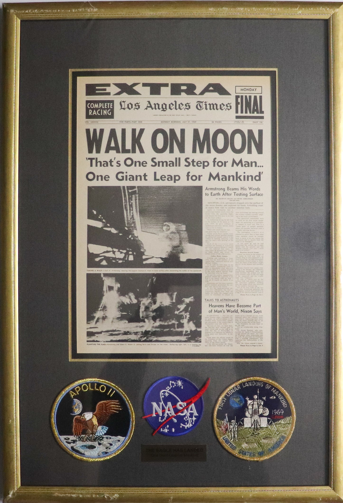 “The Eagle Has Landed” Apollo 11 Moon Landing Tribute, Framed, 24” H X 17” W