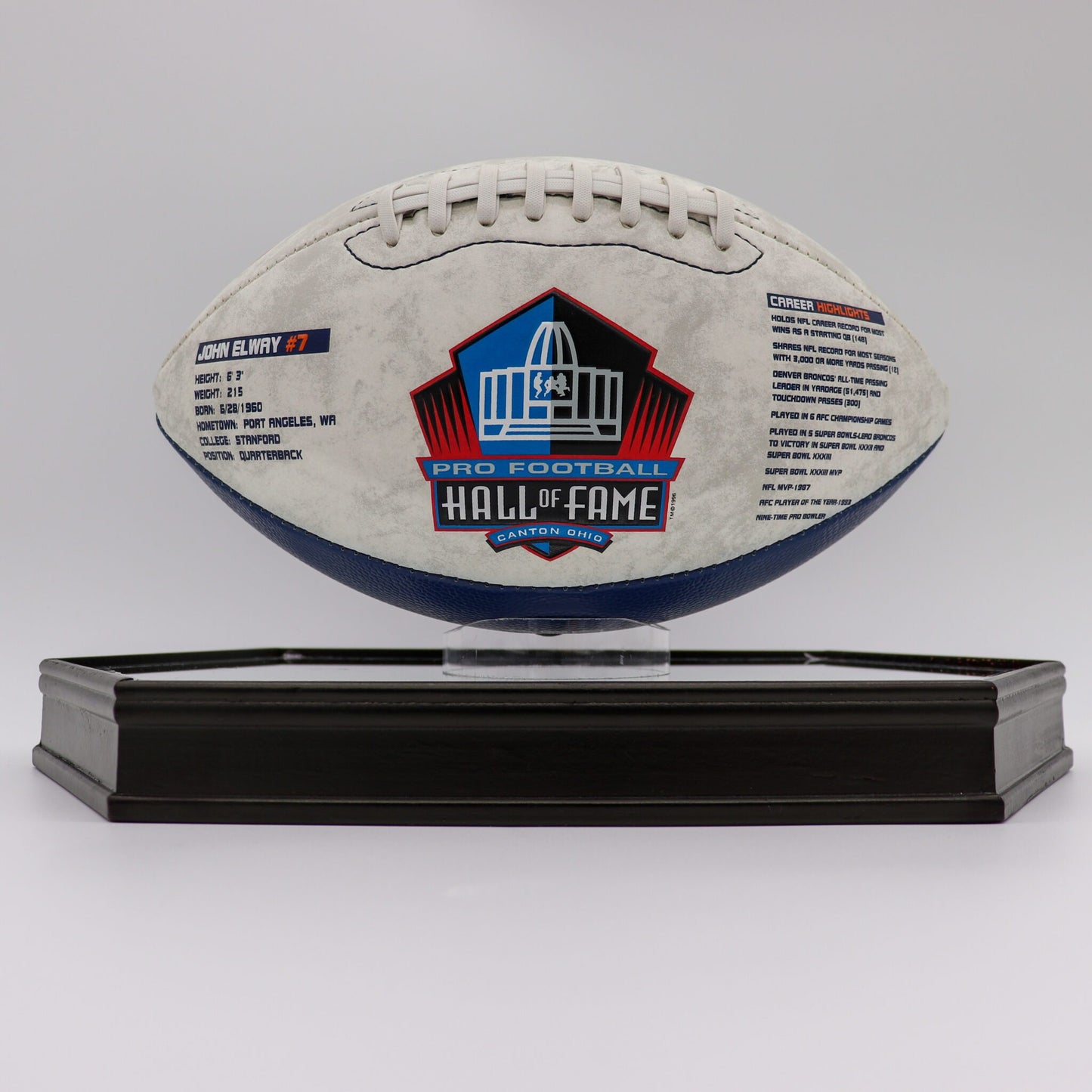 John Elway Pro Football Hall of Fame Commemorative Football, Limited Edition, Mint in Box