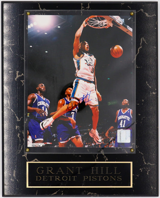 NBA and Duke Superstar Grant Hill Autographed Photo Mounted on Simulated Marble Base