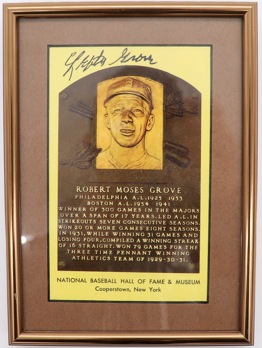 Robert “Lefty” Grove Autographed Baseball Hall of Fame Plaque Postcard