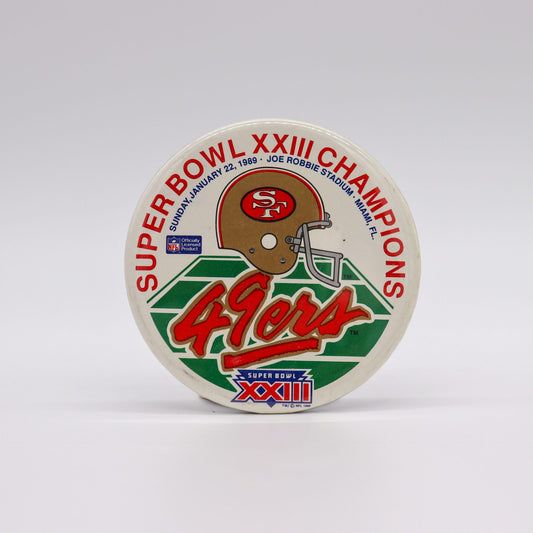 San Francisco 49ers Super Bowl XXIII Championship 3 3/8” Diameter Pinback Button, Mint
