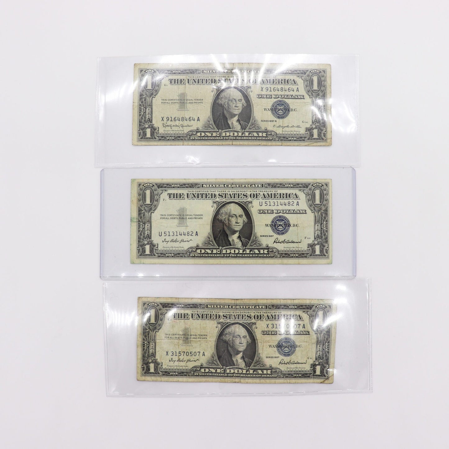 Set Of Three (3) Series 1957 U.S. $1 Silver Certificates, Circulated Condition