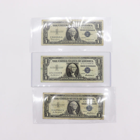 Set Of Three (3) Series 1957 U.S. $1 Silver Certificates, Circulated Condition