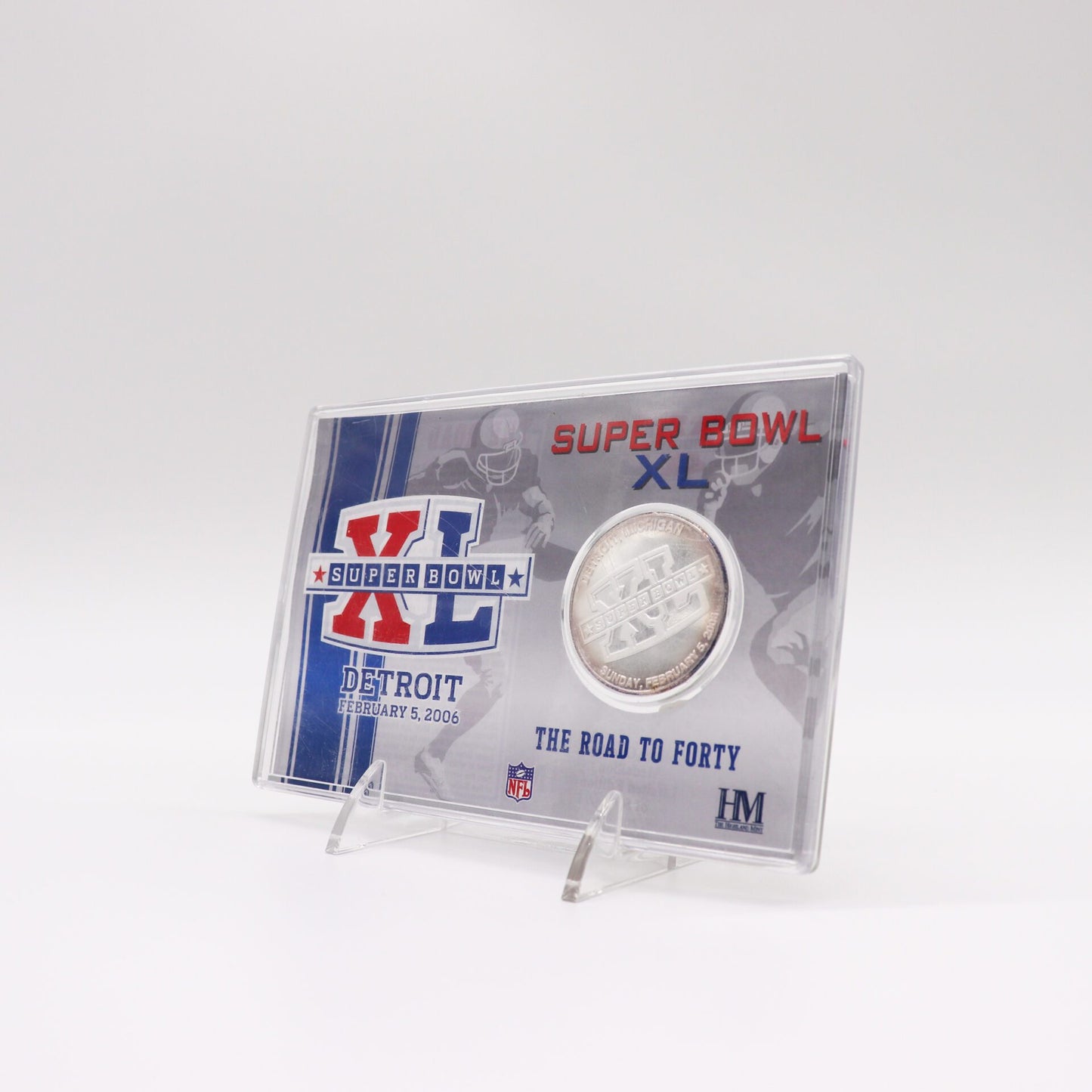 Super Bowl XL Commemorative Coin Encased in Decorative Protective Plastic Holder