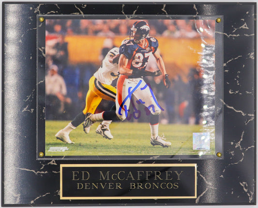 Three-Time Super Bowl Champion Ed McCaffrey Autographed Photo Mounted on Wood Base