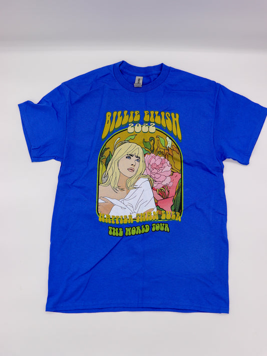 Billie Eilish 2022 The World Tour T-Shirt by Gildan, Women’s Size M (Blue)